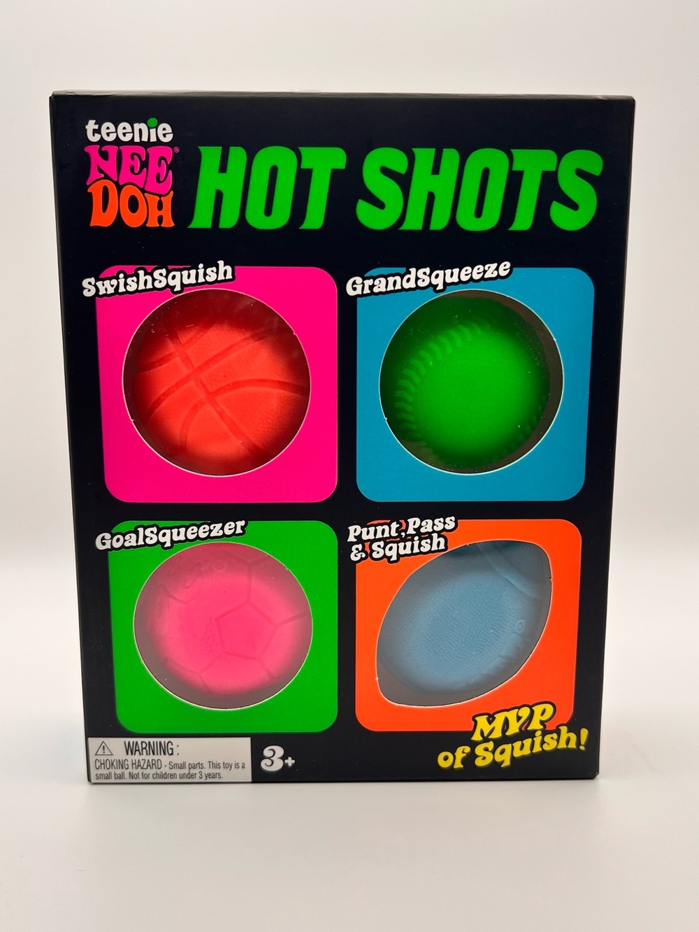 Schylling Teenie NeeDoh Hot Shots Squish Toy Set - Pink, Orange, Green, Blue